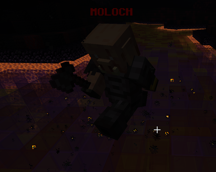 Moloch — a Piglin Brute boss with netherite armor in the Netherite Mine