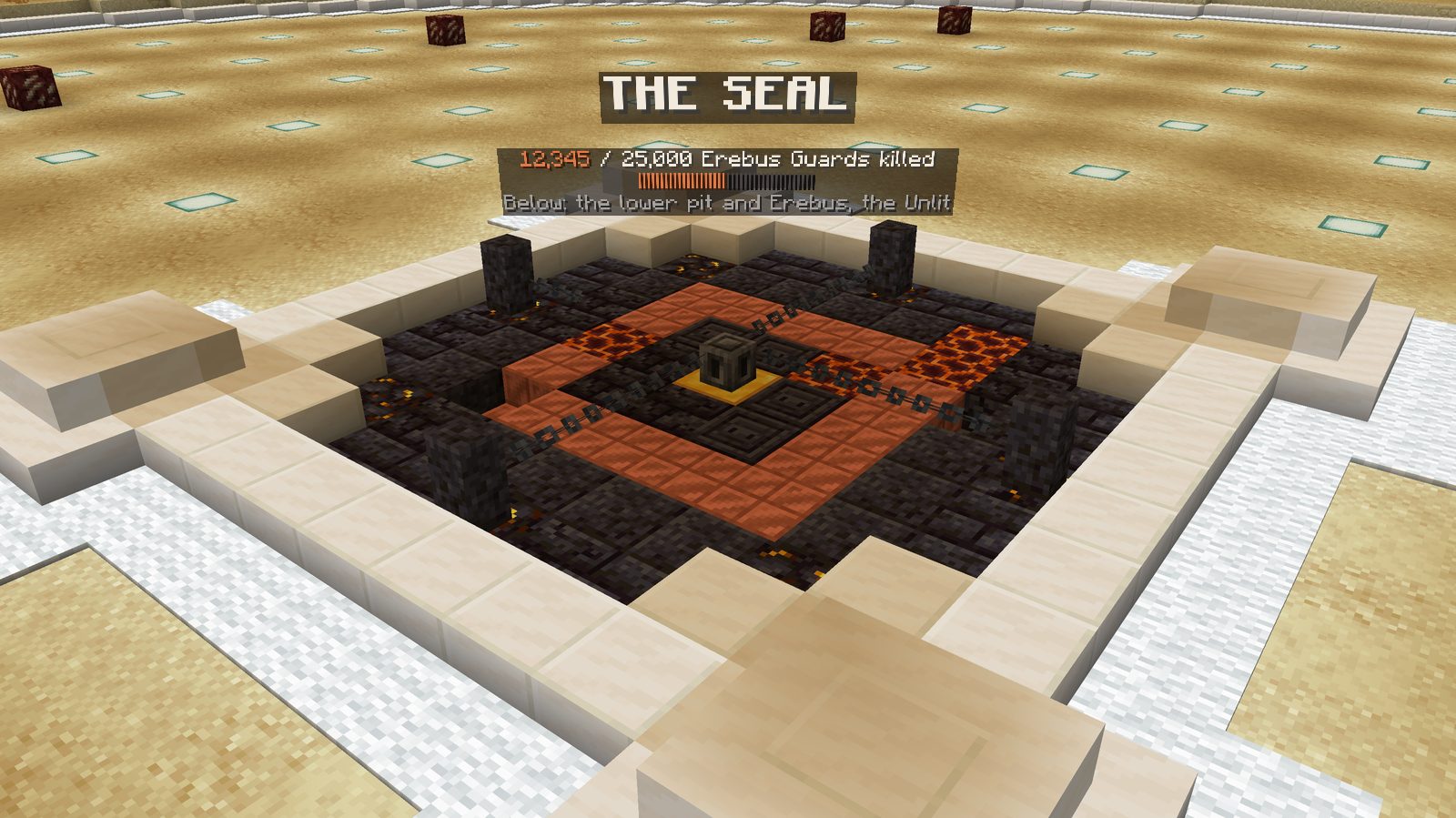 A cracked blackstone seal set in a sand floor under a kill counter