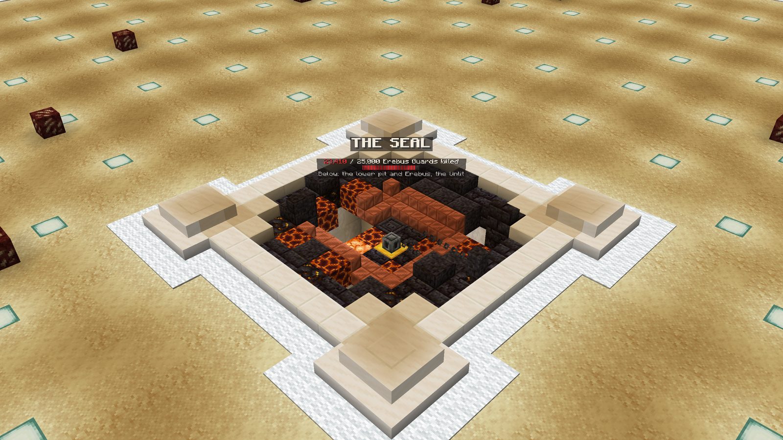 A broken seal glowing with magma at the centre of a pale stone frame